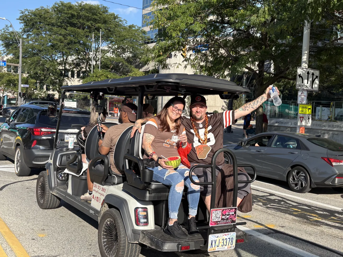 Cleveland Browns fans riding with The Golf Cart Girl-CLE on game day