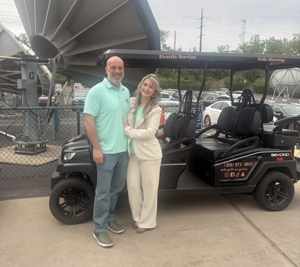The Golf Cart Girl-CLE media moment with riders and carts.