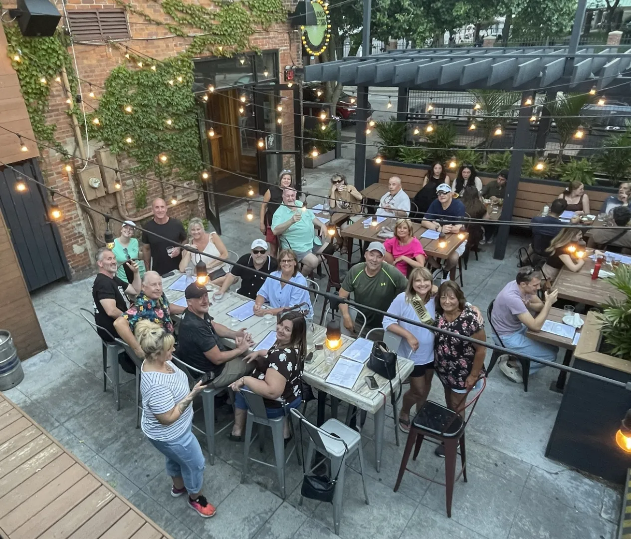 Riders enjoying a brewery stop during a Cleveland cart experience.